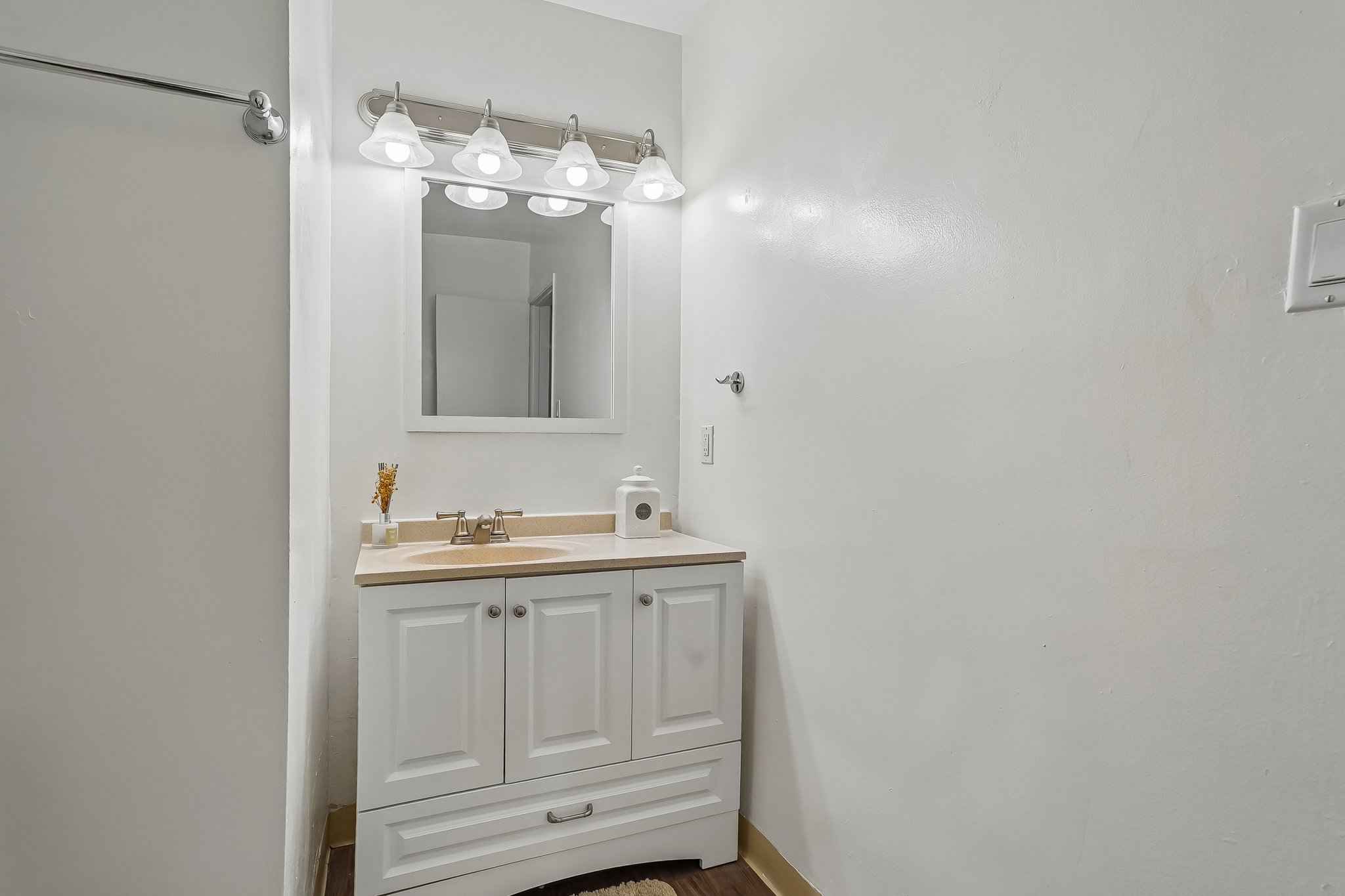bathroom vanity mirror storage at Terraces