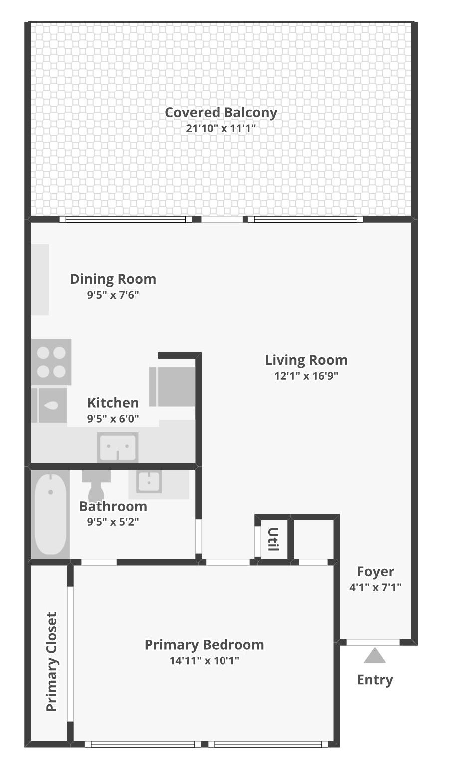 1 Bedroom Floorplan - 750 sqft