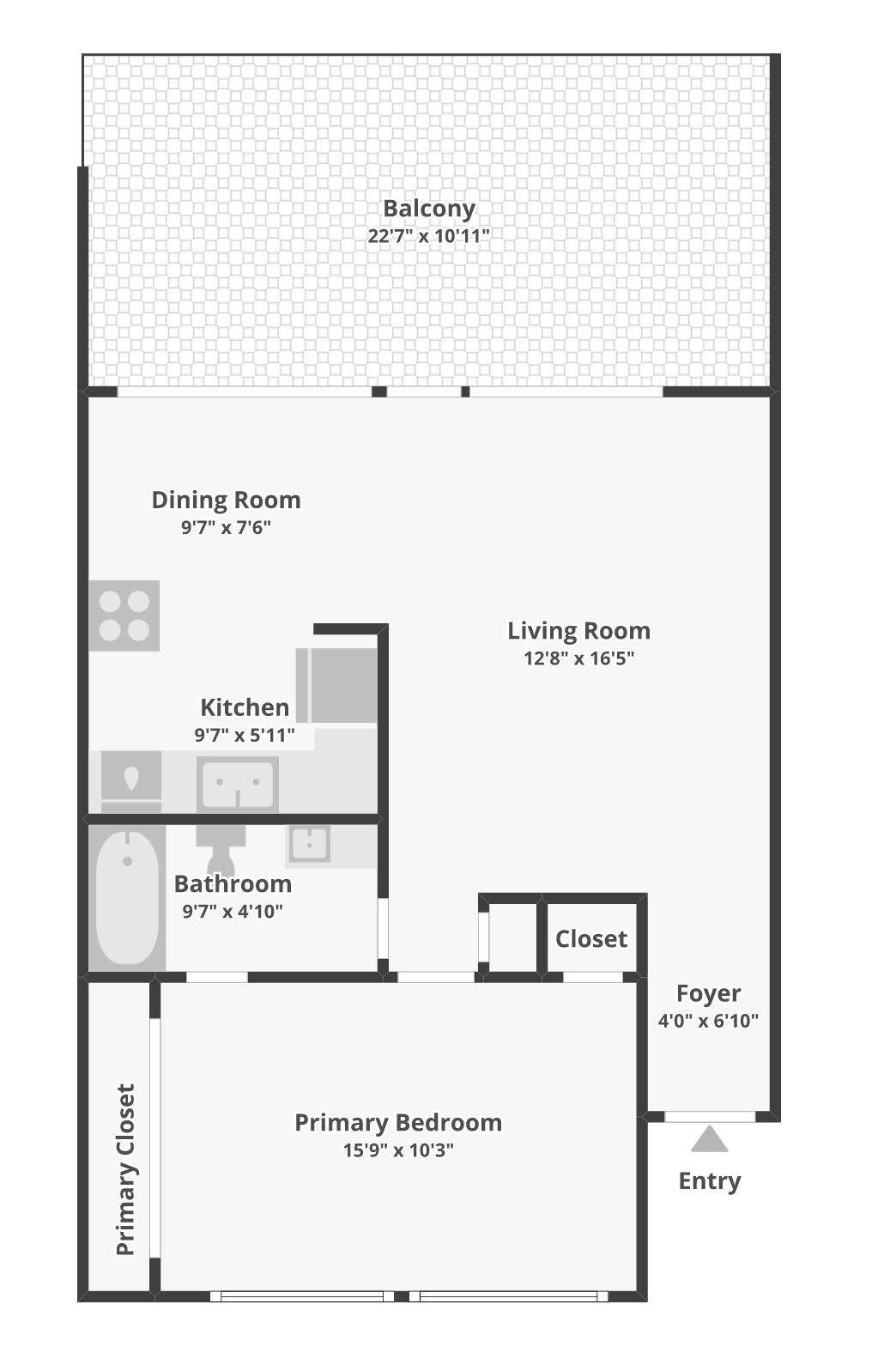 1 Bedroom Floorplan - 775 sqft