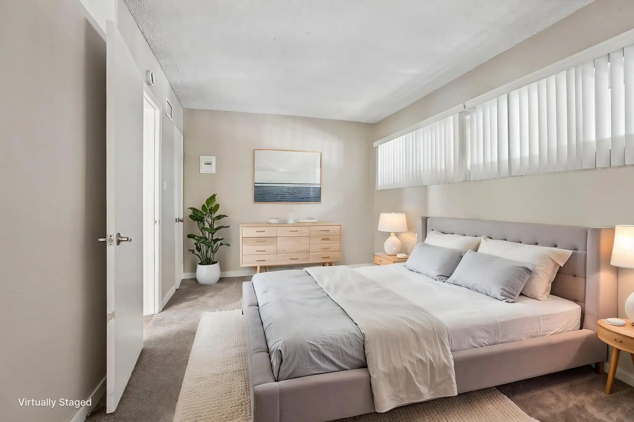 Terraces at South Pasadena virtually staged bedroom with dresser and window blinds